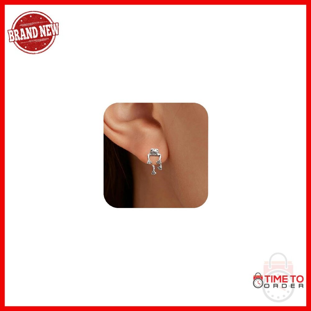 925 Sterling Silver Frog Stud Earrings Vintage 3d Animal Jewelry Gift